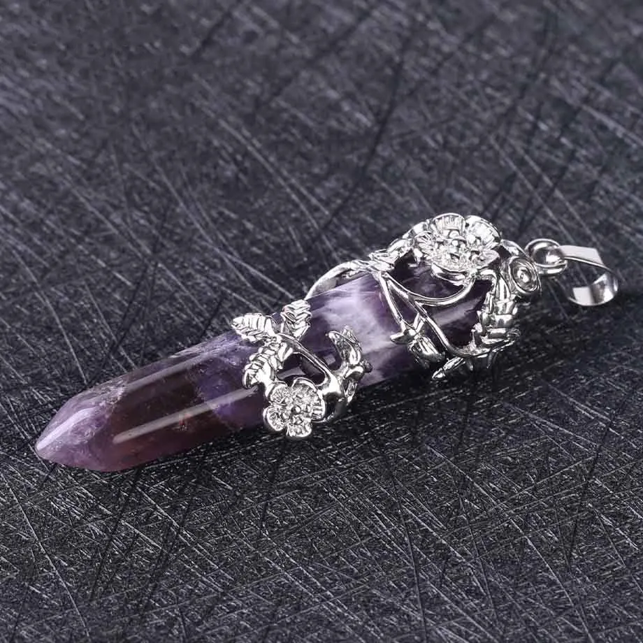 Natural crystal semi-precious stone pendant - Amethyst