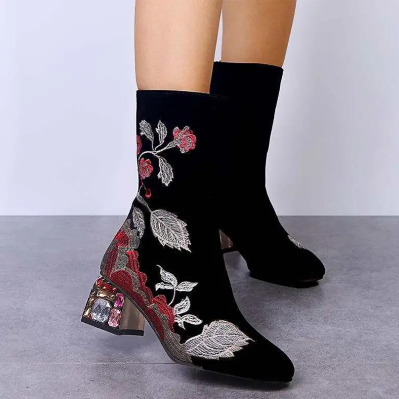 Back zipper pointed toe PU mid boots