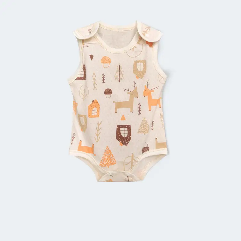 Newborn Baby Cotton Romper Sleeveless Bodysuit with Snap Closure