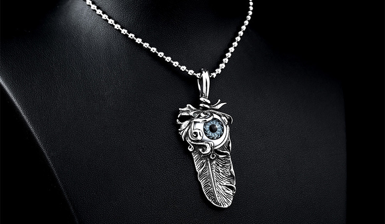 Titanium steel evil eye pendant feather pendant