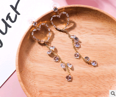 Zircon love tassel earrings super fairy retro temperament simple wild heart long earrings