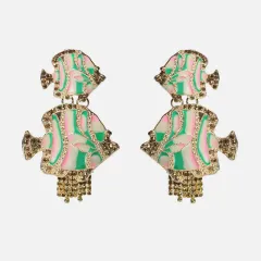 Retro alloy diamond drop oil tassel earrings - Bronze - View 1
