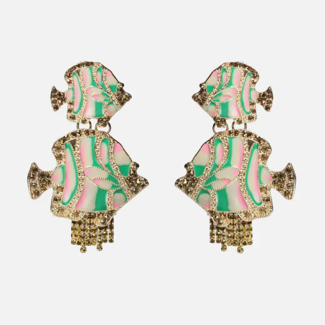 Retro alloy diamond drop oil tassel earrings Bronze - Shop at LoveMi