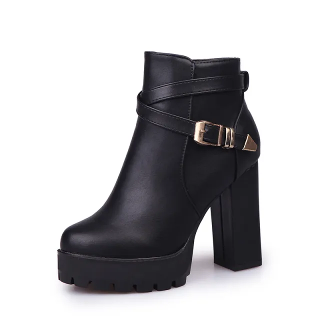Chunky Heel Martin Thermal Knight Boots Black - Shop at LoveMi