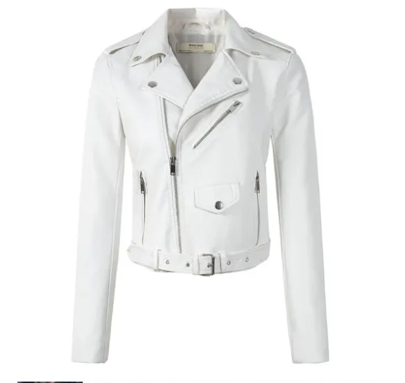long sleeves short repair PU jacket White - Shop at LoveMi