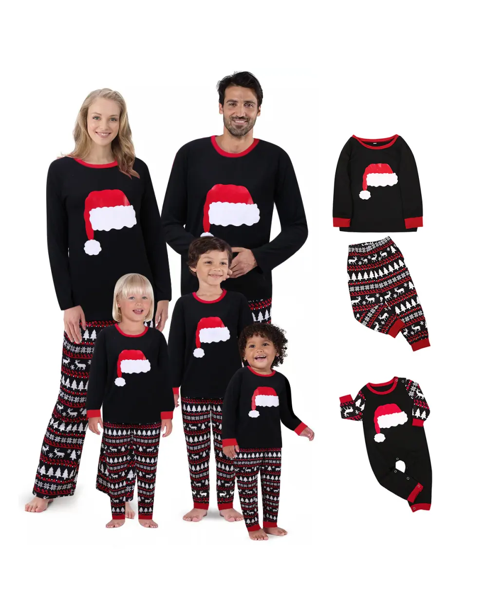 Christmas Hat Printing Suit Home Wear Pajamas Parent-child