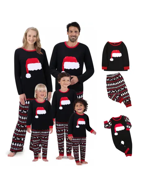 Christmas Hat Printing Suit Home Wear Pajamas Parent-child