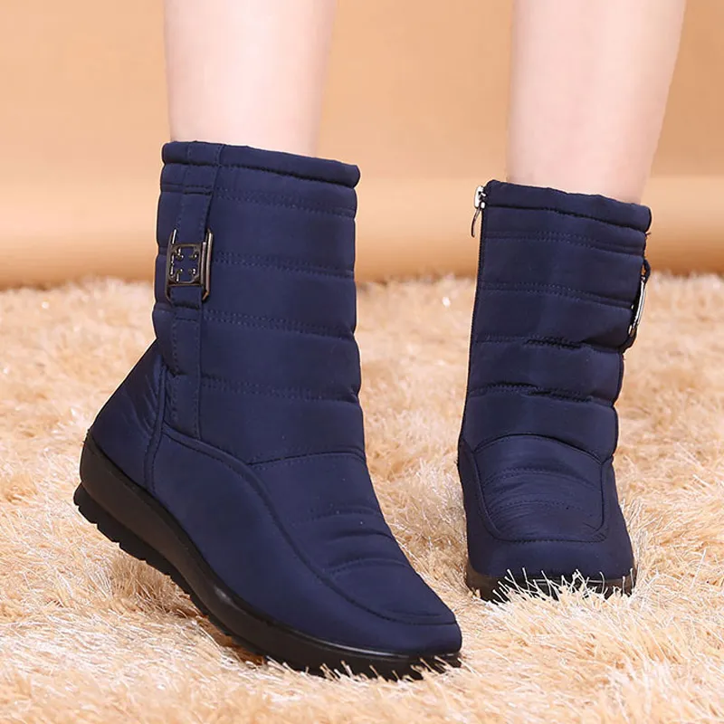New waterproof flat boots plus size warm snow boots - Blue