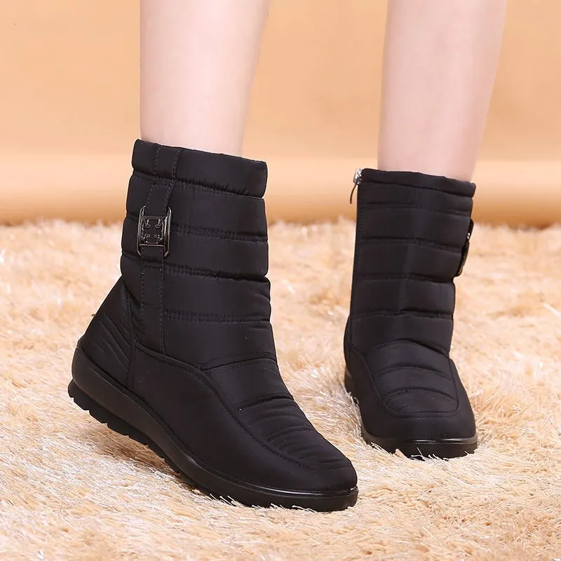Women's flat-bottomed plus size warm snow boots - Black