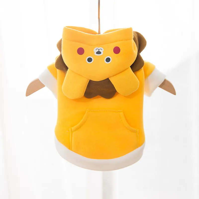 Dog Cat Hooded Sweater Cartoon Pet Clothes - Yellow Lion