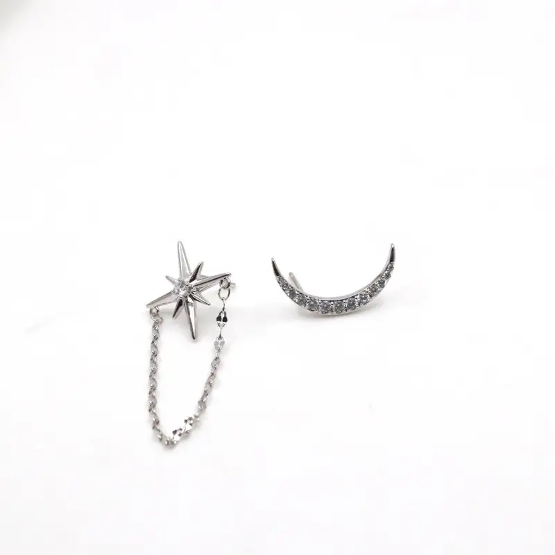 Eight-pointed star chain earrings