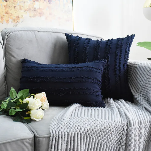 Cut Floral Fringed Sofa Pillowcases Navy Blue - Shop at LoveMi
