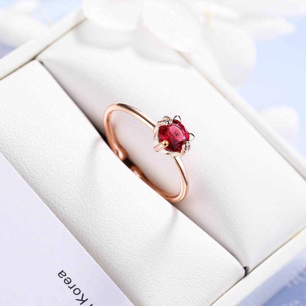 Cute red diamond kitten ring