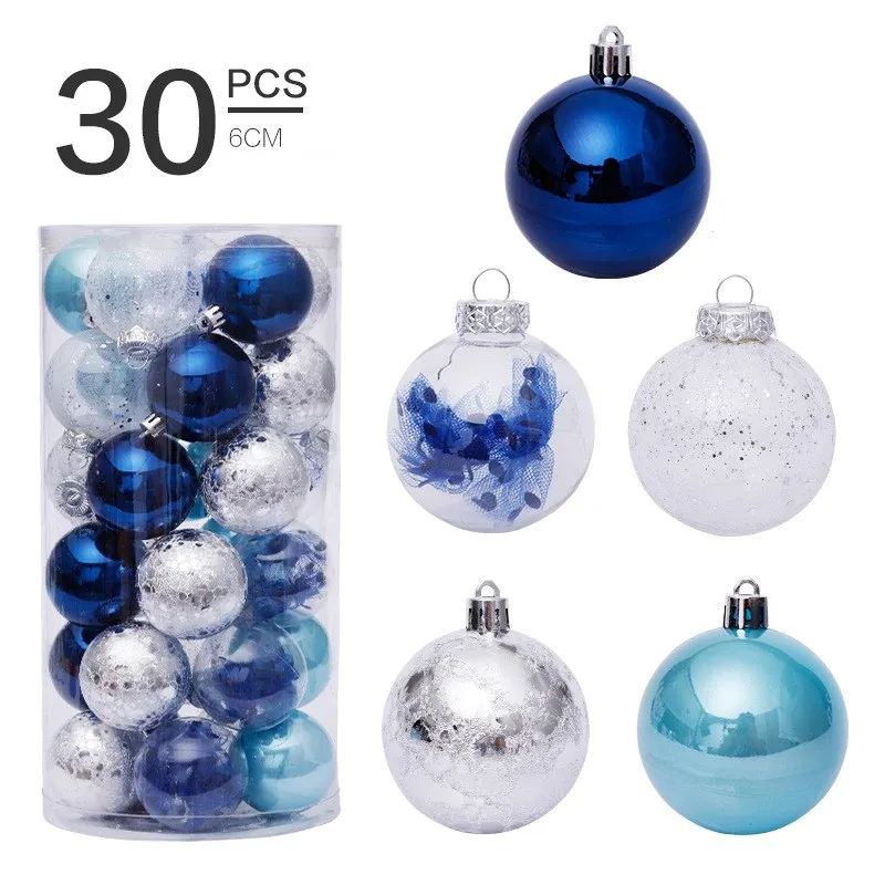 6cm/ transparent christmas ball set - Blue Silver