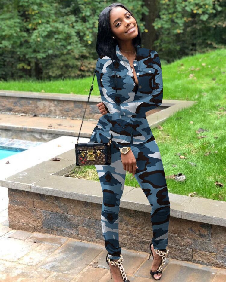 Camouflage Long Sleeve Casual Suit