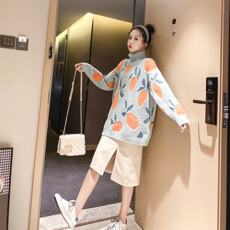 Turtleneck mink loose sweater