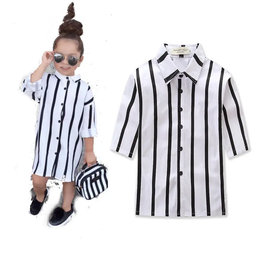 Black and White Vertical Striped Shirt Long Sleeves