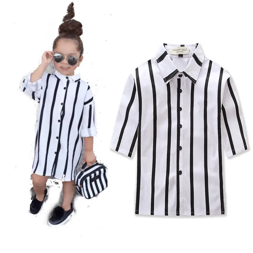 Black and white vertical striped shirt long