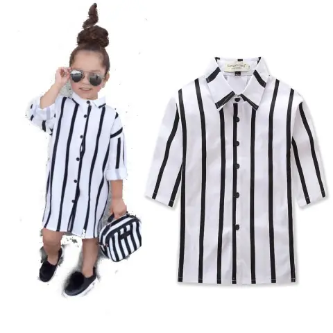 Black and White Vertical Striped Shirt Long Sleeves