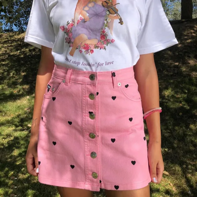 Pink Love Denim Skirt Red - Shop at LoveMi