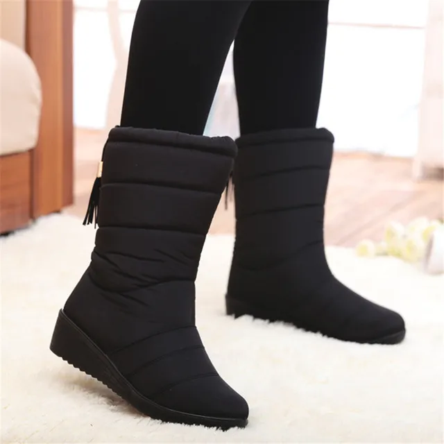New waterproof flat boots plus size warm snow boots - Black