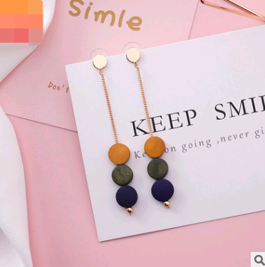925 silver needle long color round piece wood tassel earrings personality wooden round earrings simple earrings