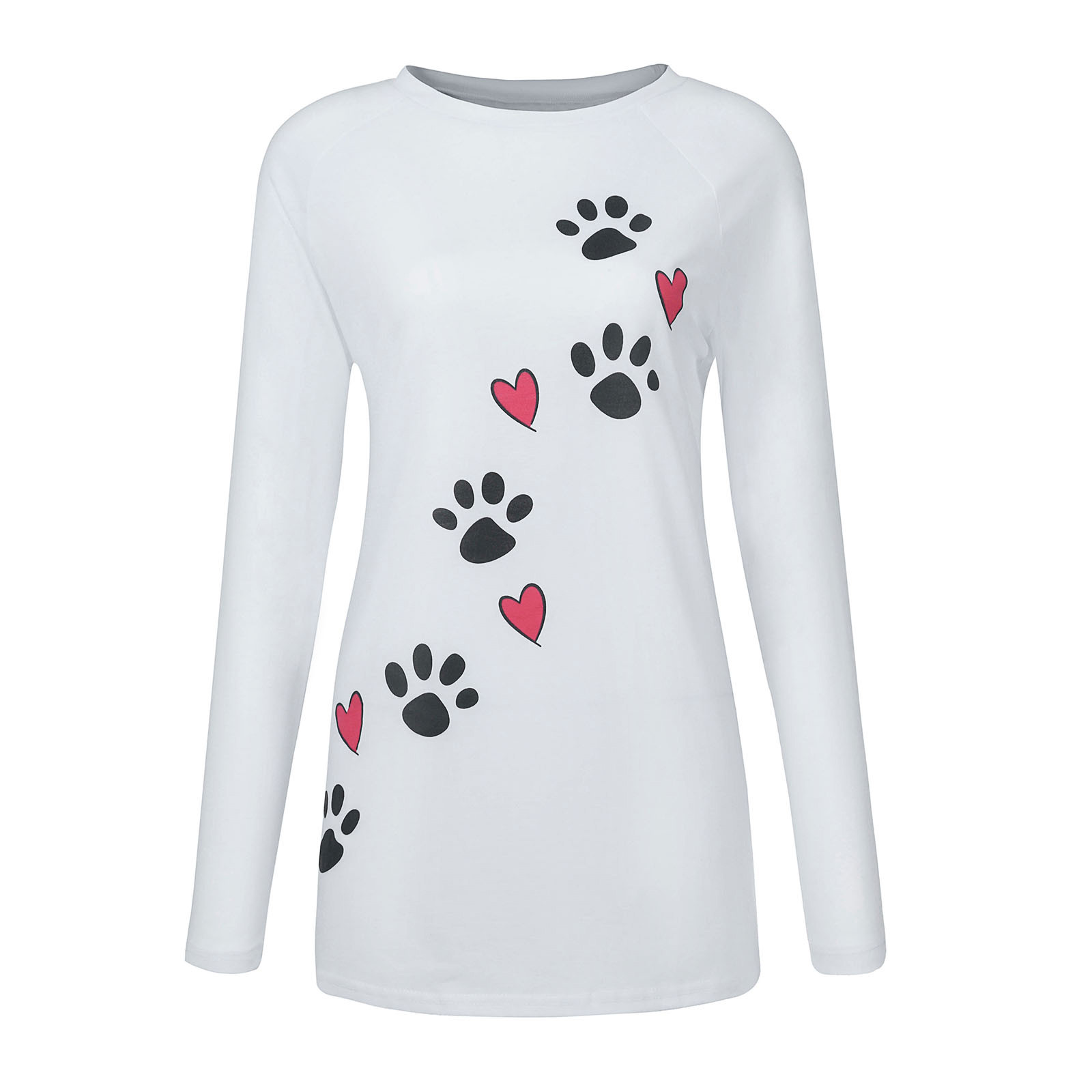 Round neck dog paw print loose top T-shirt