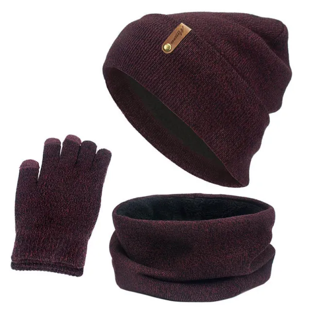 Hat scarf touch screen gloves set Wine Red - Shop at LoveMi