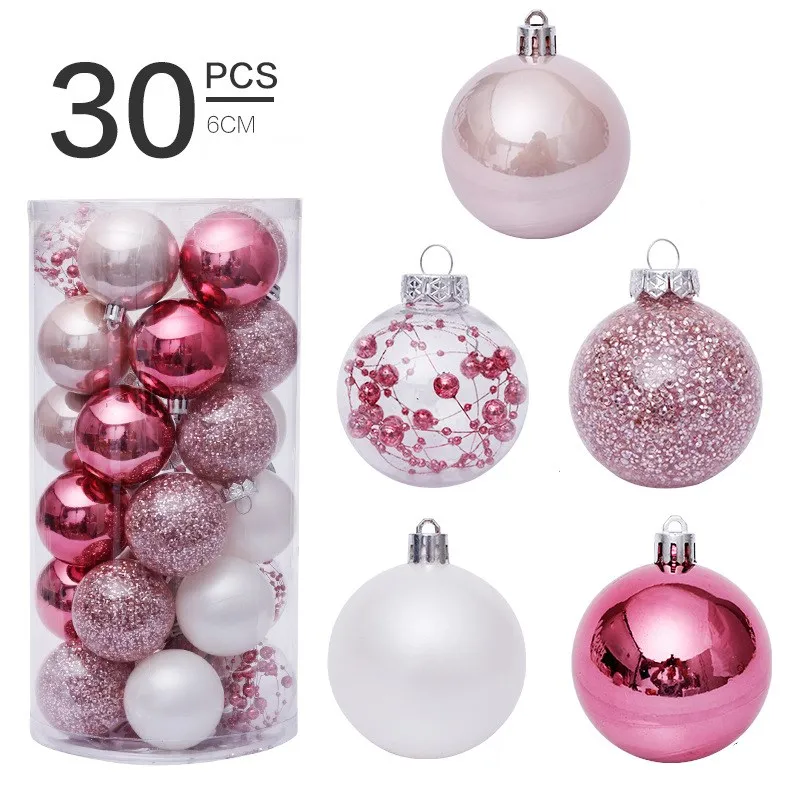 6cm/ transparent christmas ball set - Pink