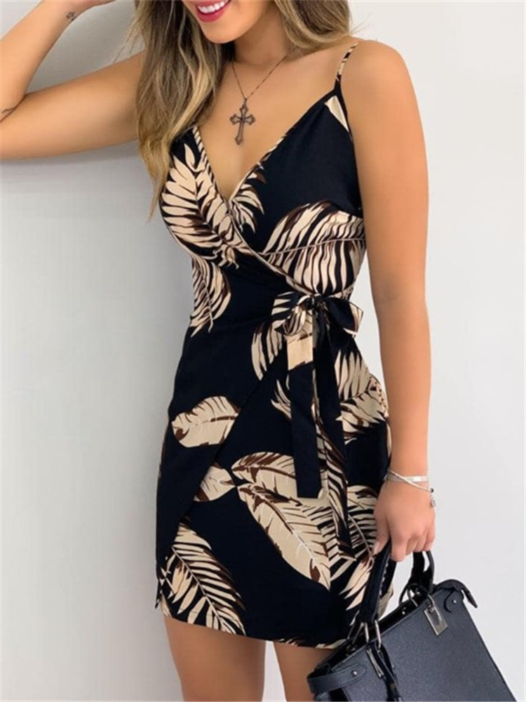 V-neck tie wrap casual dress
