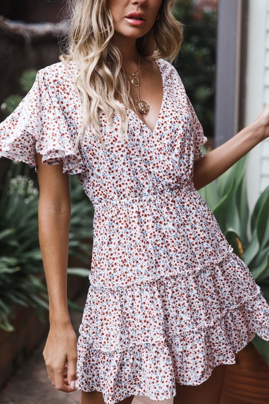 Short sleeve V-neck print dress