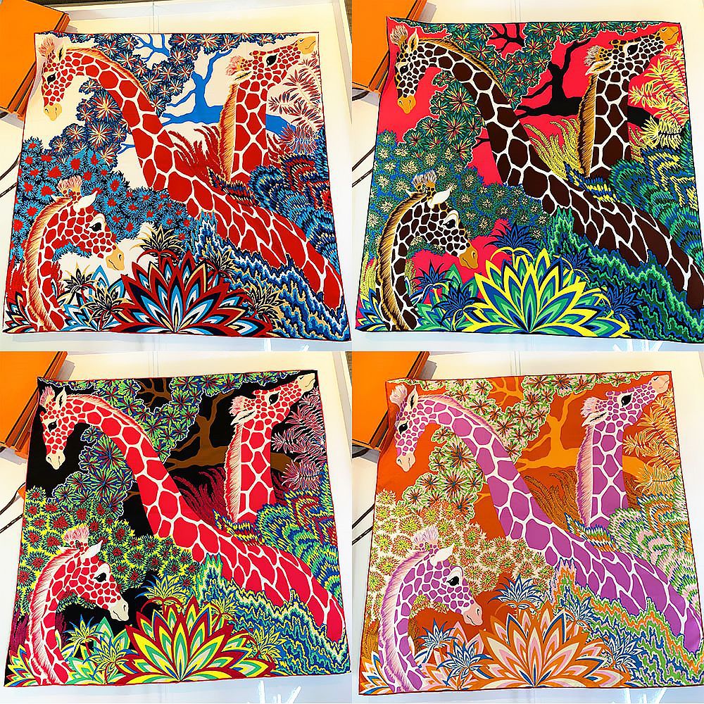 Giraffe 90cm hand-rolled women's twill square scarf