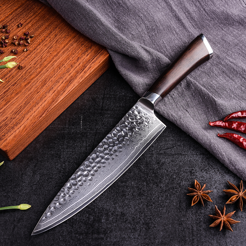 Stainless steel hammered chef's knife