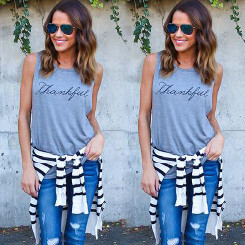 Round neck loose T-shirt ladies vest