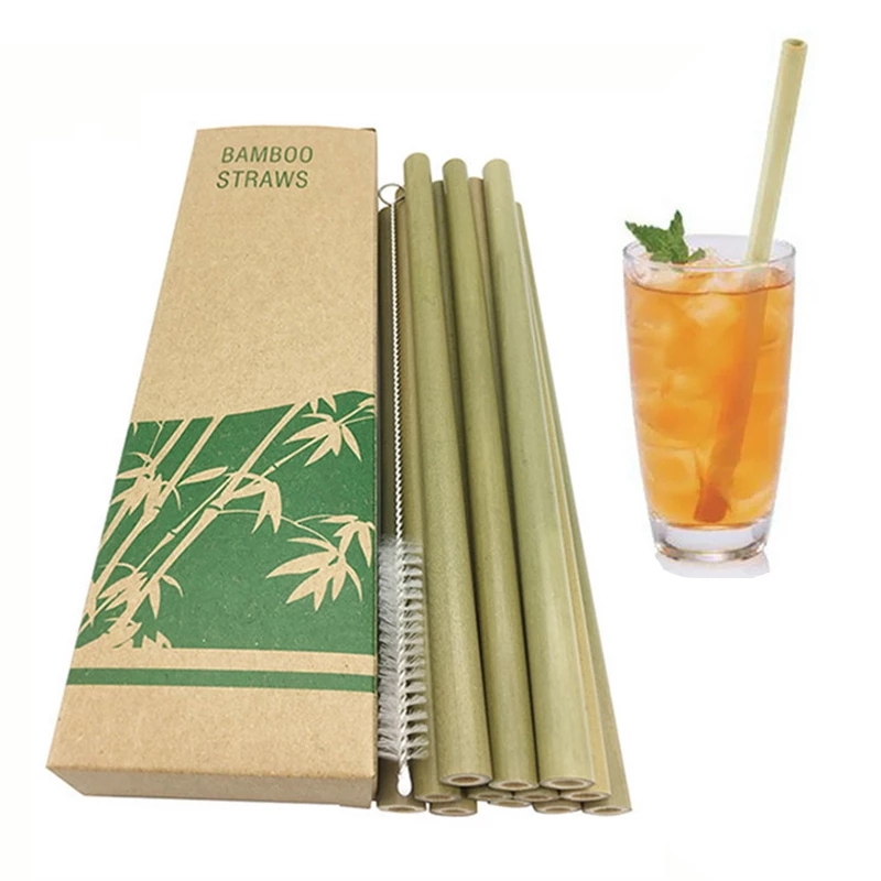12Pcs/Set Reusable Green Bamboo Straw
