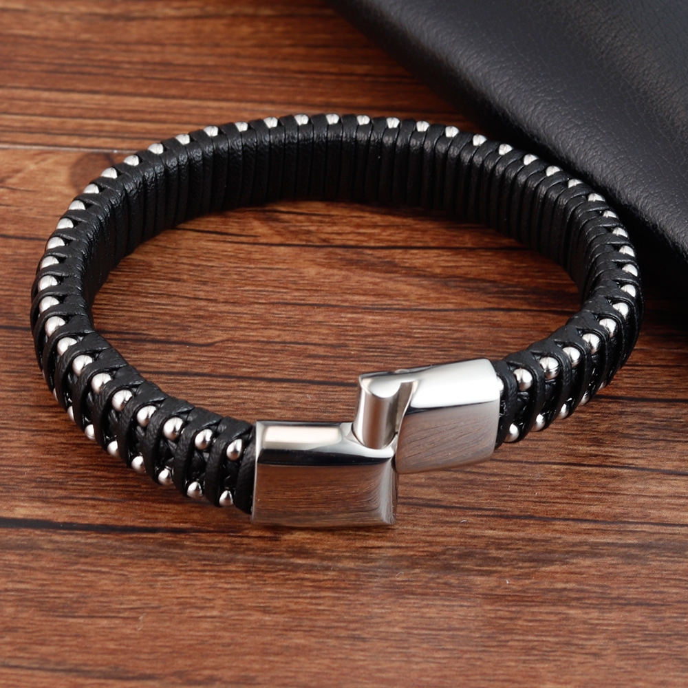 Genuine leather braided men's leather bracelet