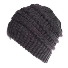 Mixed Colour Knitted Wool Hat Ladies Non-labeled Ponytail Hat - Grey