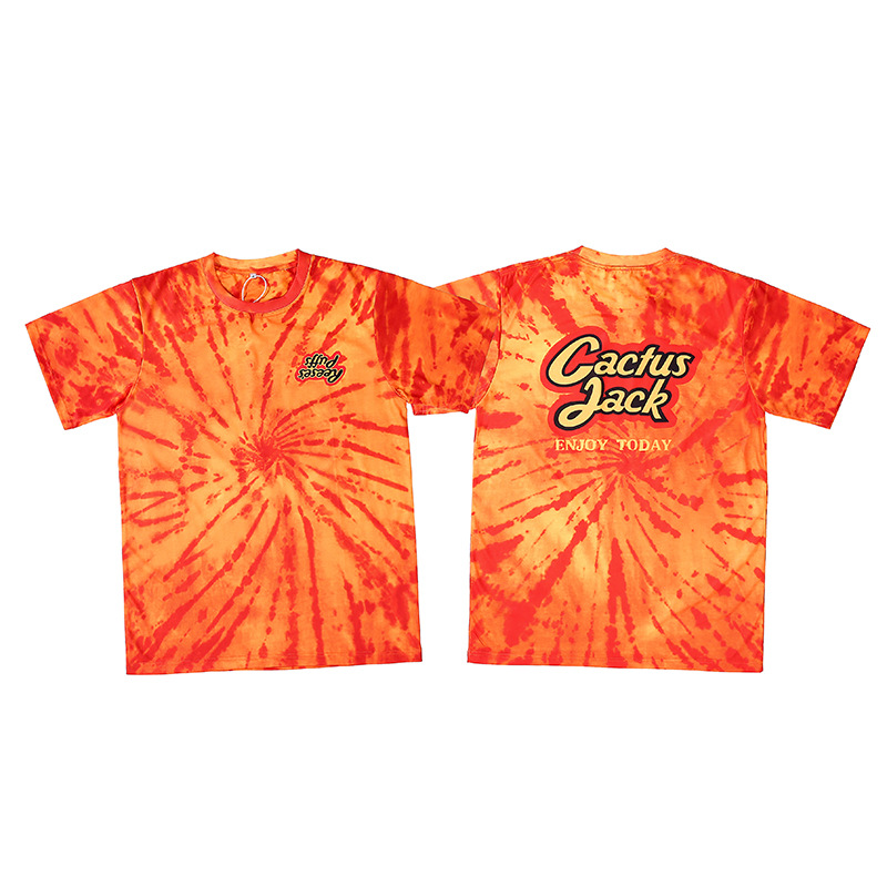 Orange tie-dye print men's and women's short sleeves