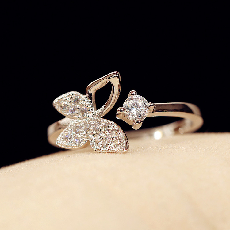 925 Sterling Silver Butterfly Ring with Diamonds