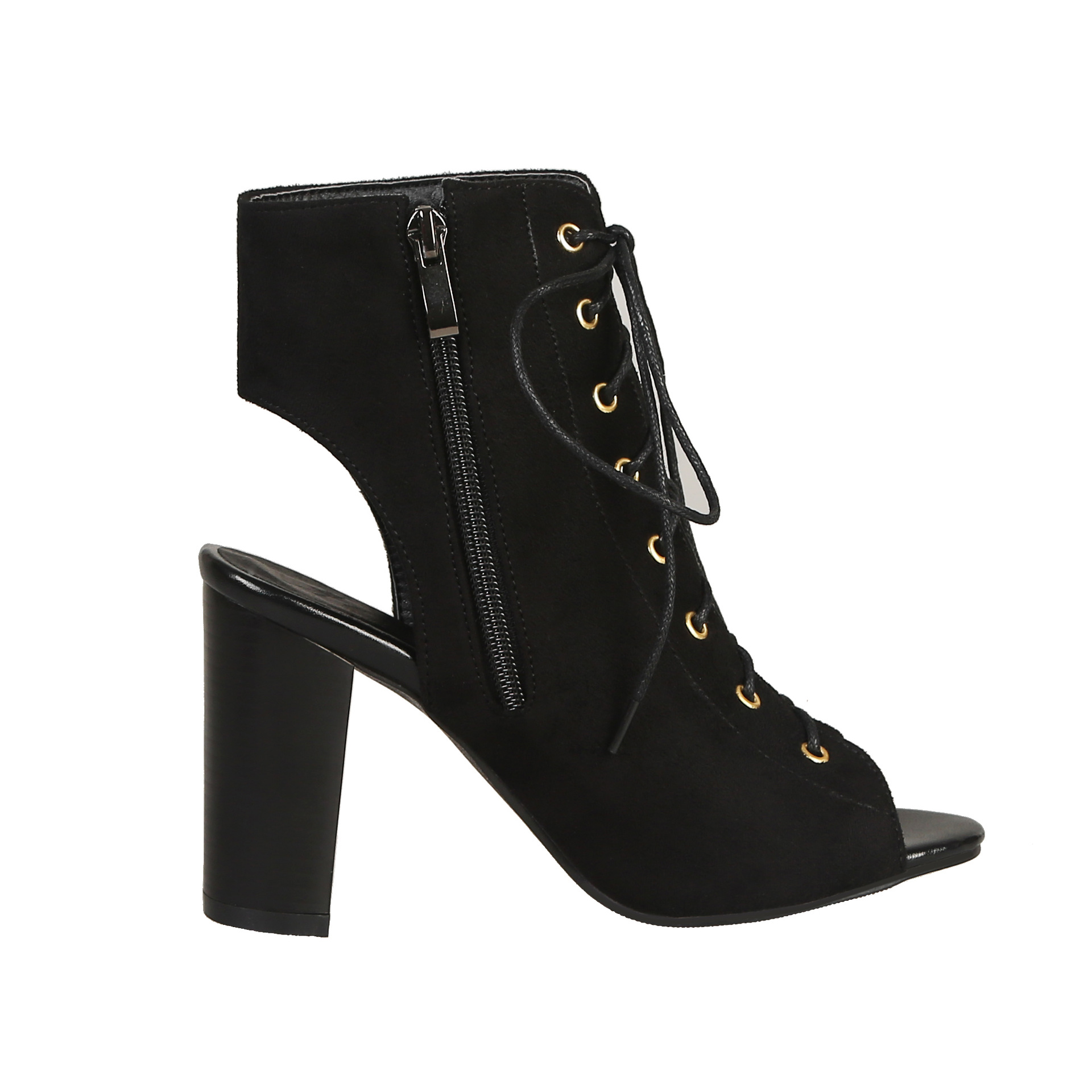 Front lace suede high-top sandals