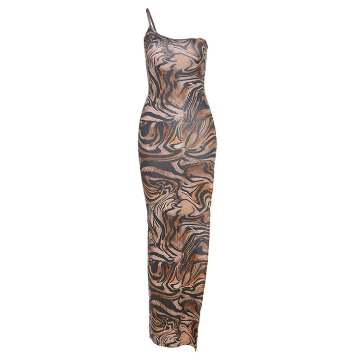 Slim long skirt tiger print dress