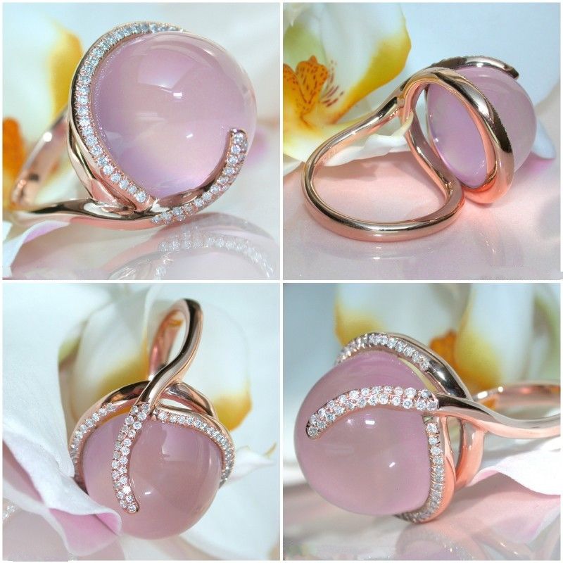 Pink Crystal Moonstone Diamond Ring