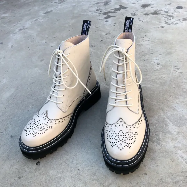 British Bullock carved flat ankle boots White - Shop at LoveMi