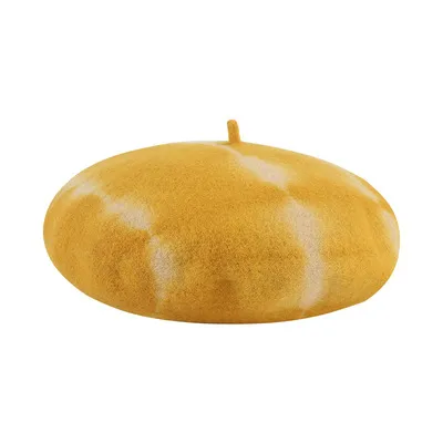 New tie-dyed fine wool beret hat - Yellow