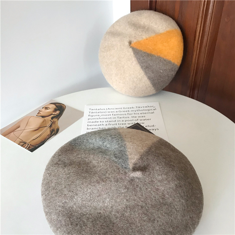 Autumn and winter mixed color pure wool beret women