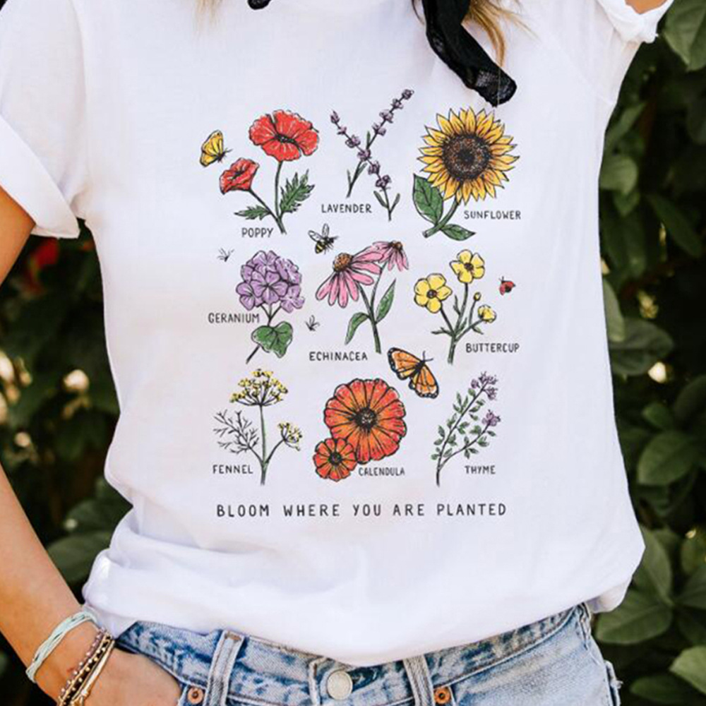 Women's T-shirt with plant flower print