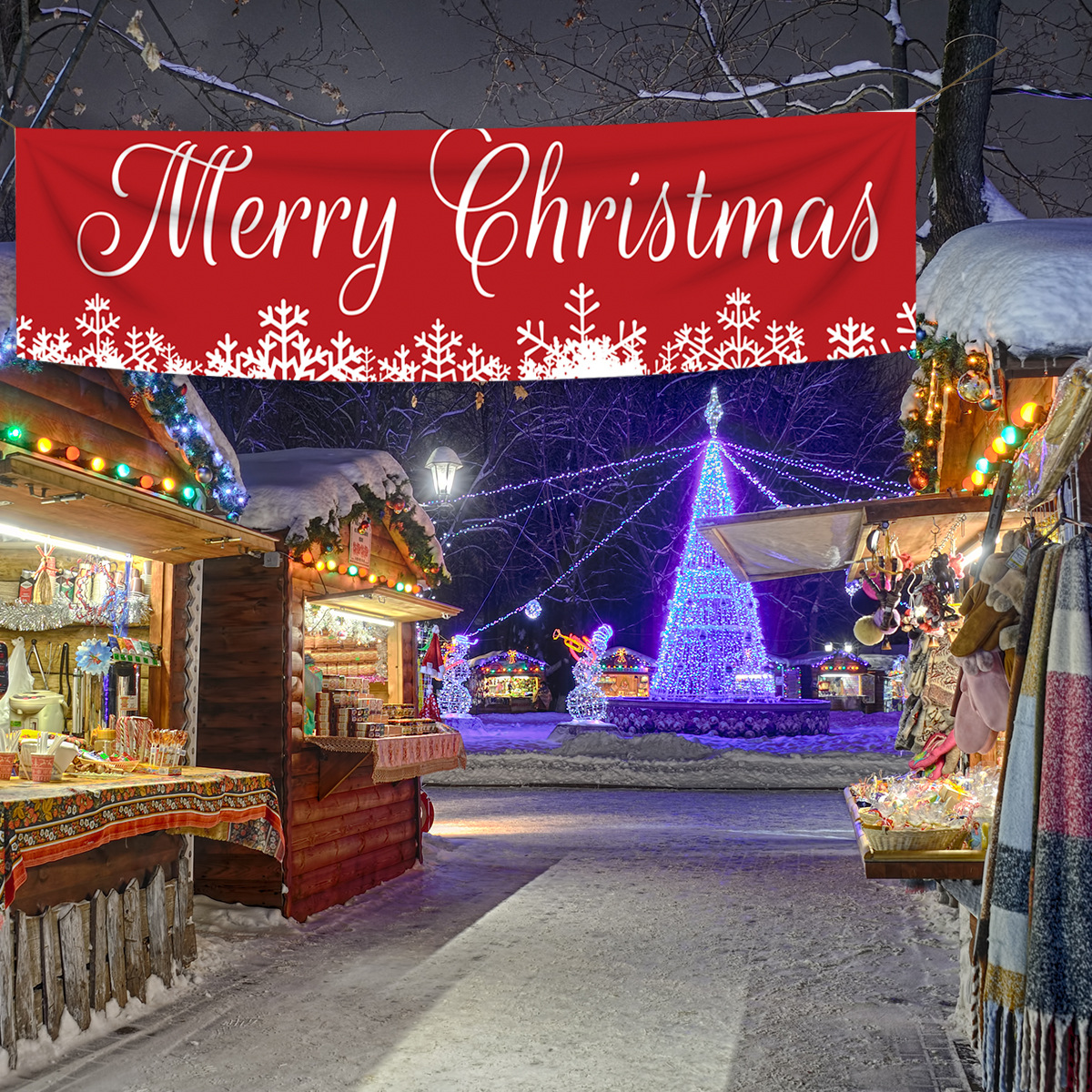 TF005 white Christmas snowflake banner