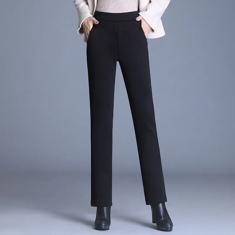 Stretch slim straight-leg pants trousers - Black
