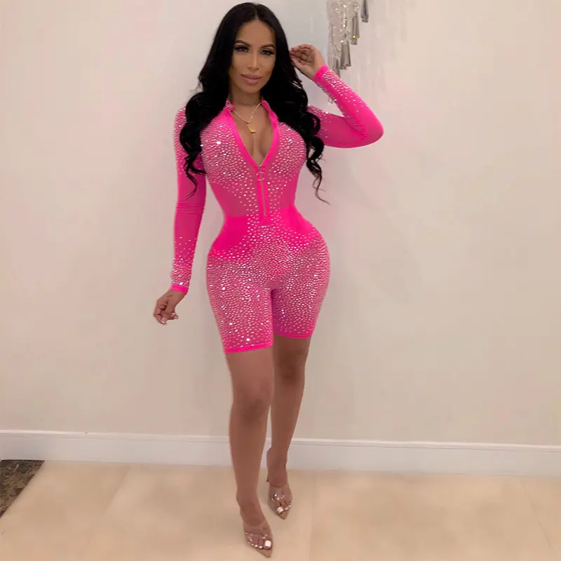 Sexy Long Sleeve Jumpsuit with Hot Mesh
