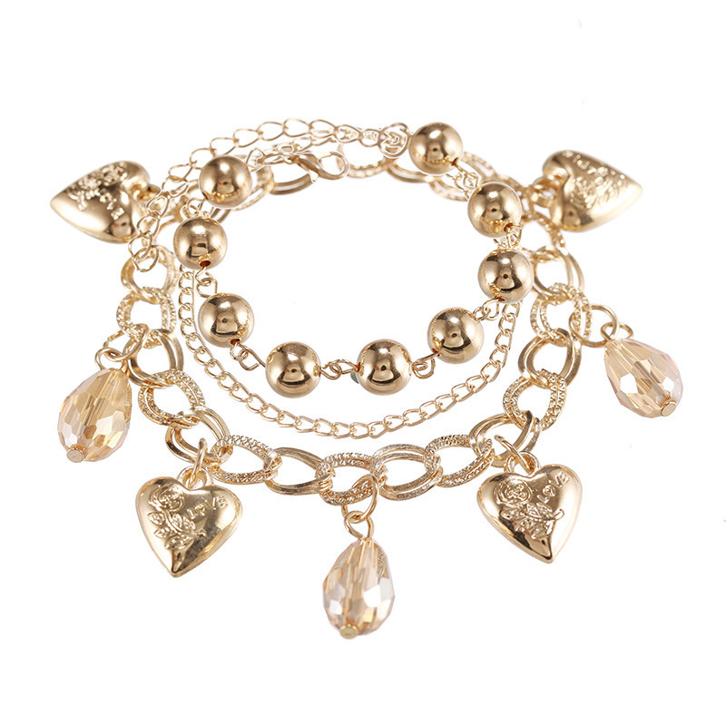 Multi-layer bracelet with pendant round bead chain